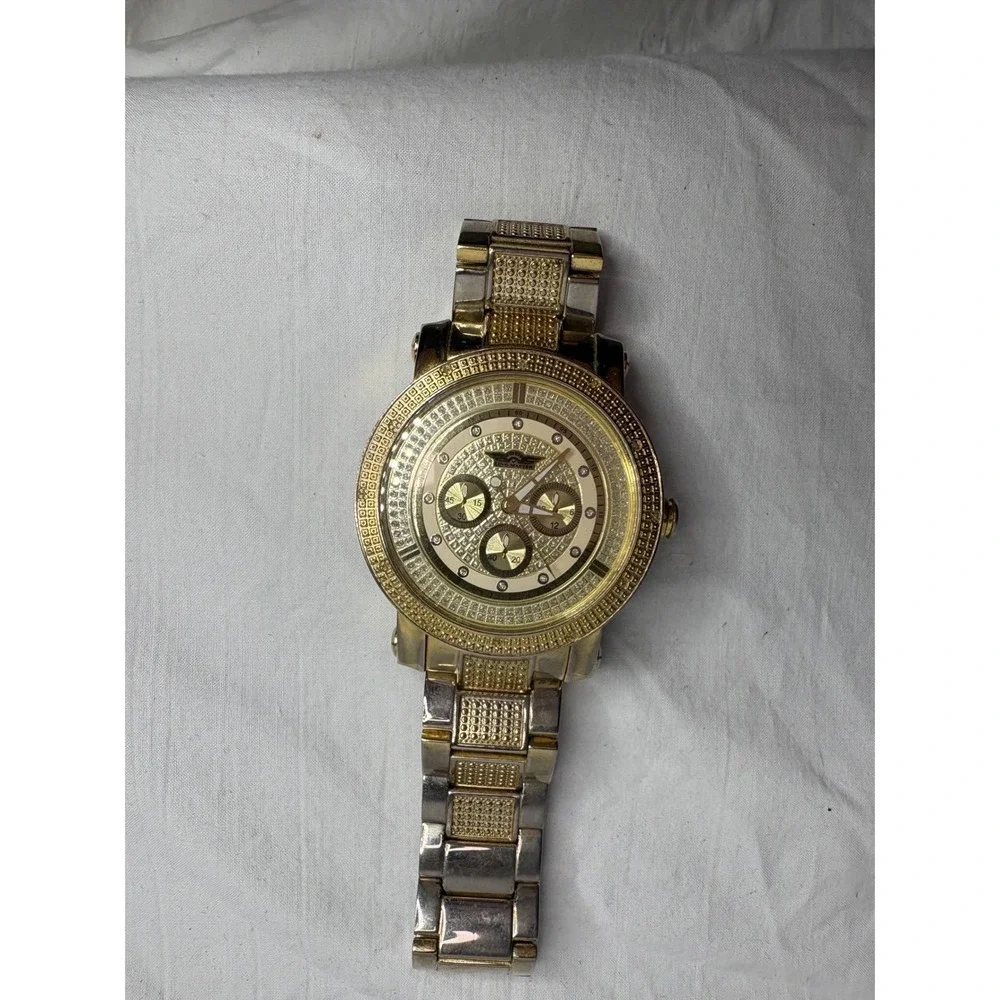 King Master Men's Gold Tone Stainless Steel Watch Genuine Diamond Accents